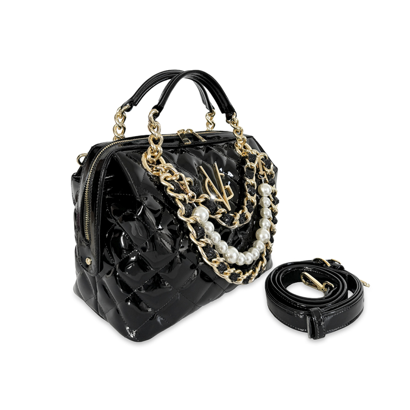 CHIC BOHEMIEN - Bauletto medio nero con motivo perle & catene