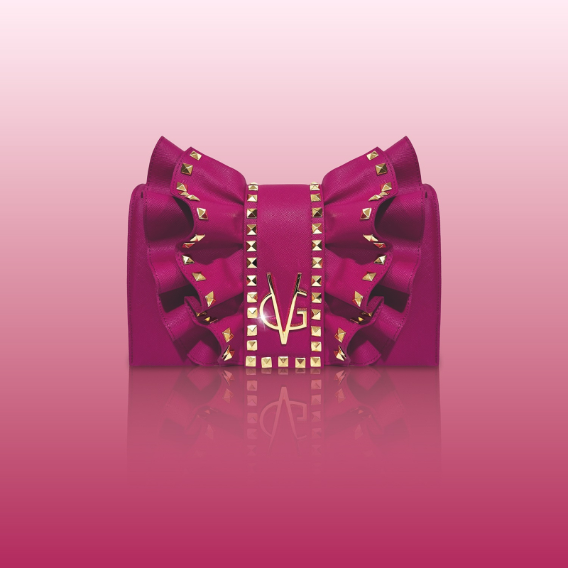 VG  Borsa a tracolla fuxia con rouches & borchie