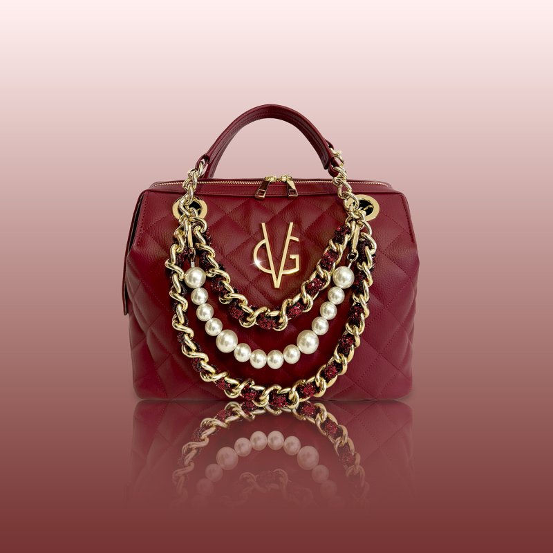 CHIC BOHEMIEN - Bauletto medio bordeaux con motivo perle & catene