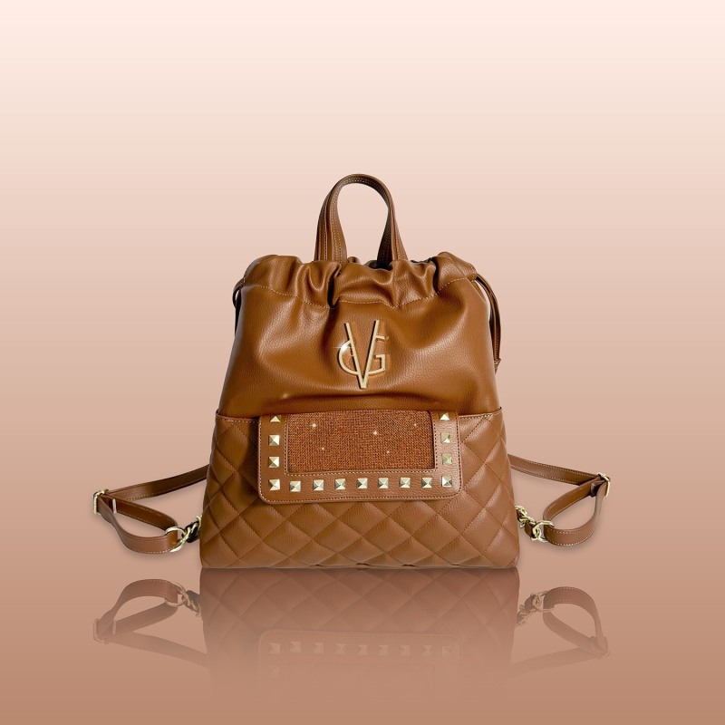 VG Zaino trapuntato cuoio & tasca in cristalli