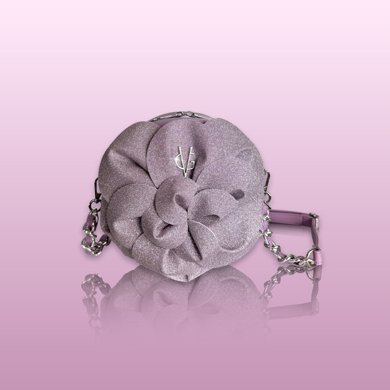 VG Tondino Camelia lavanda & petali in micro glitter
