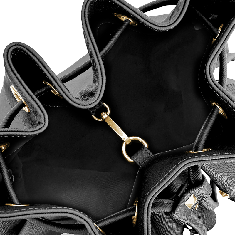 VG  Borsa secchiello piccolo nero con rouches & borchie