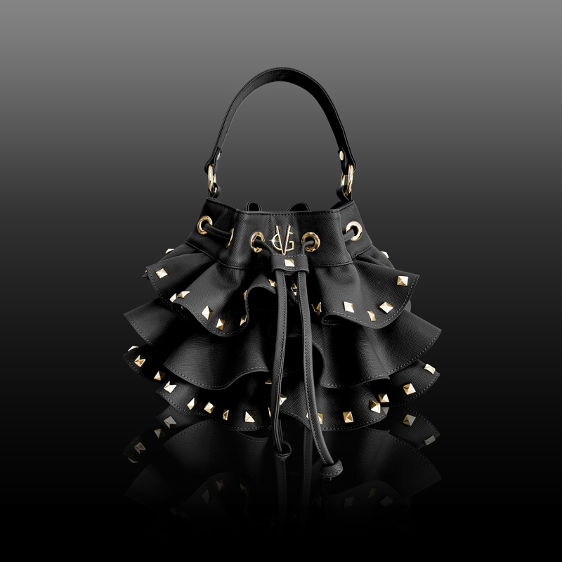 VG  Borsa secchiello piccolo nero con rouches & borchie