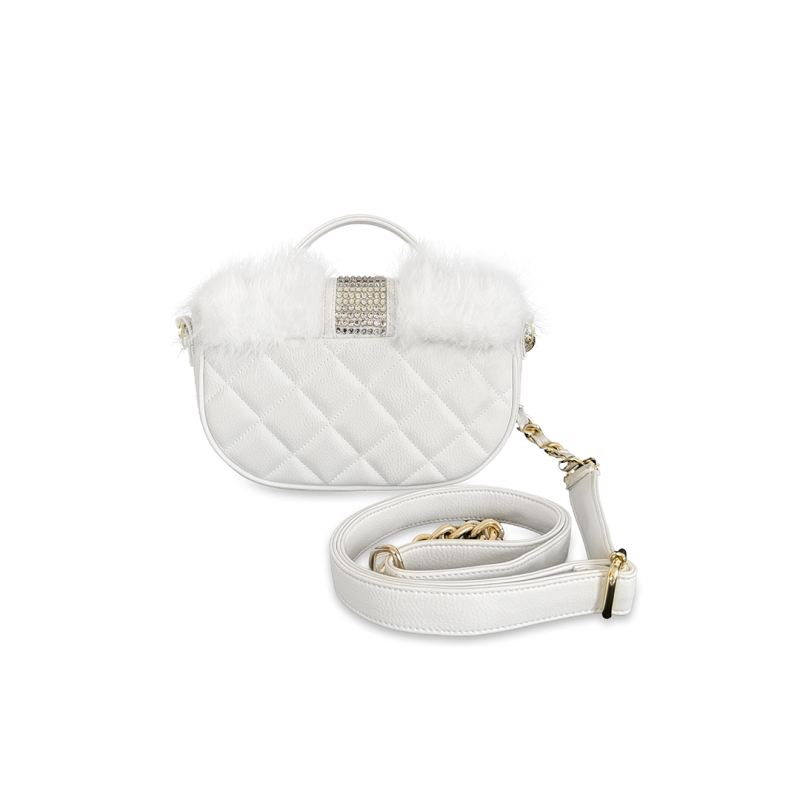 VG WHITE CHRISTMAS - Borsa piccola bianca pelliccia & cristalli