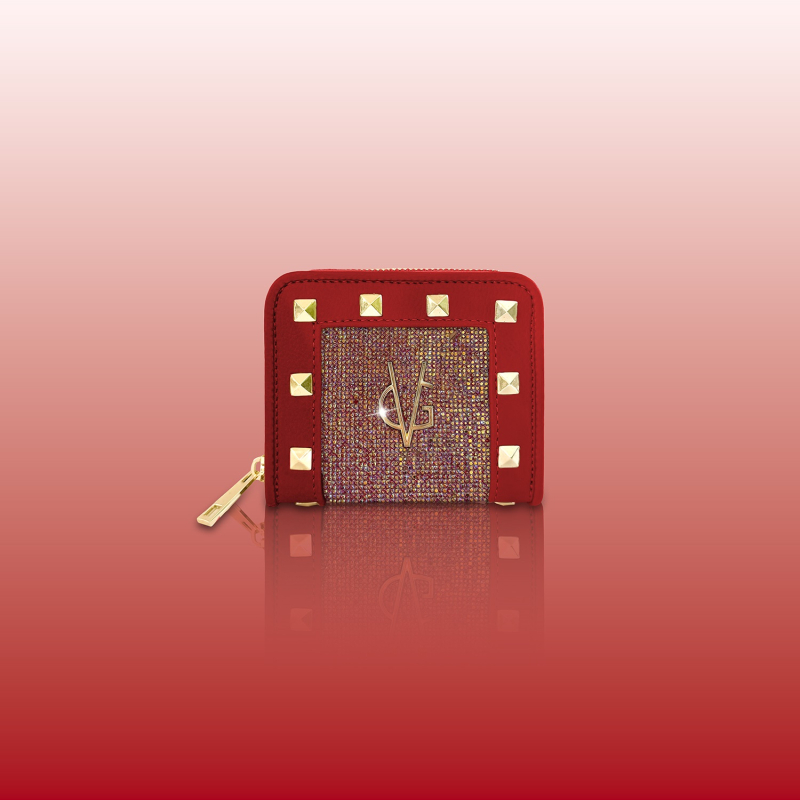 Wonderful Christmas -  Portafoglio quadrato rosso, borchie & cristalli