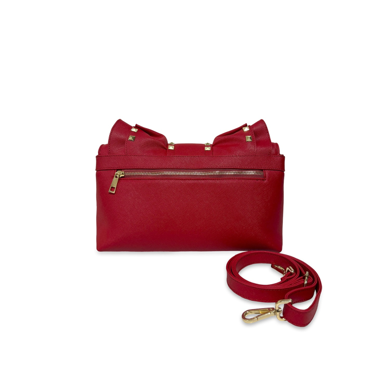 Wonderful Christmas -  Borsa a tracolla rossa  saffiano con rouches & borchie