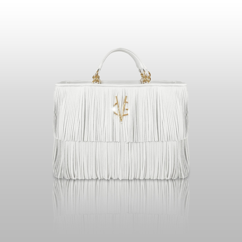 VG 10 Borsa bianco camelia con frange