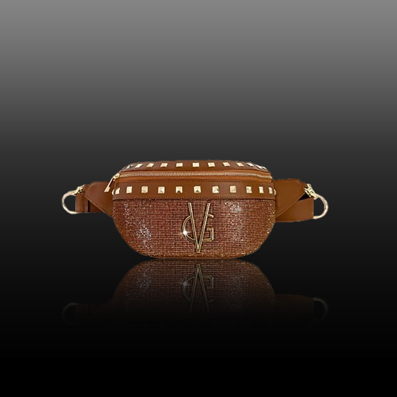 VG Marsupio trapuntato caramello, borchie & cristalli