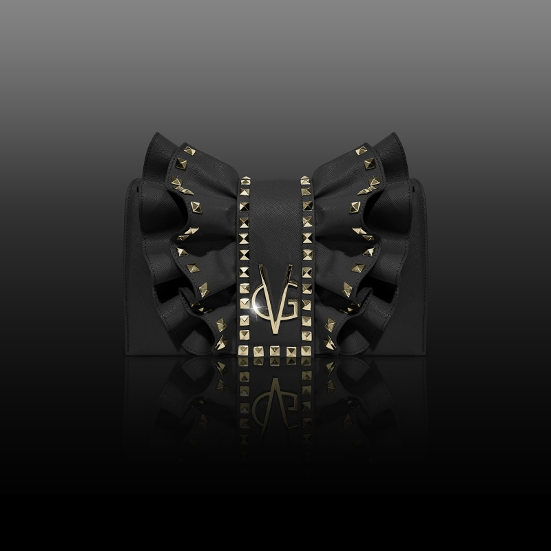 Wonderful Christmas -  Borsa a tracolla nera  saffiano  con rouches & borchie