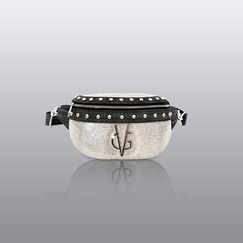 VG Crystal Rock - Marsupio denim black borchie & cristalli