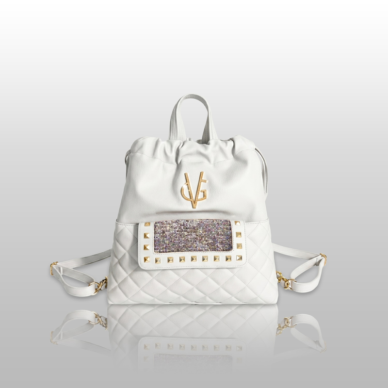 VG Zaino trapuntato bianco & tasca in cristalli