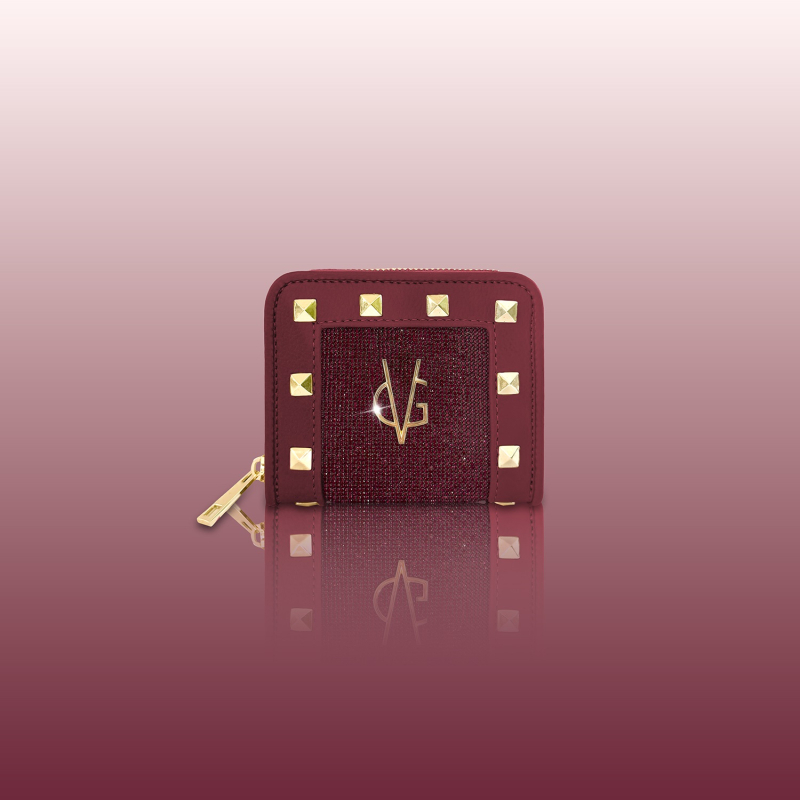 Wonderful Christmas -  Portafoglio quadrato bordeaux, borchie & cristalli