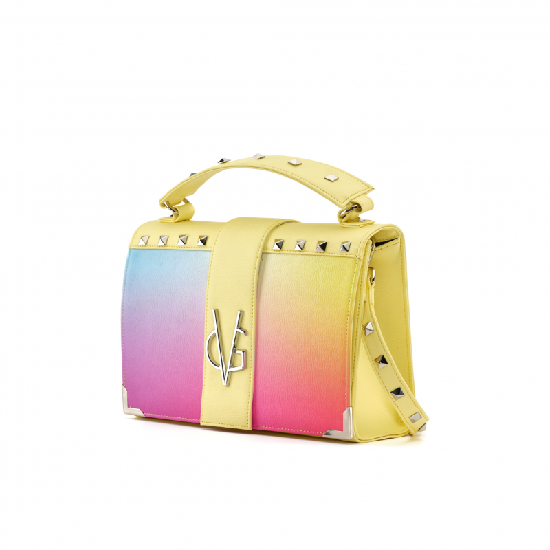 VG Yellow handbag rainbow print & studs