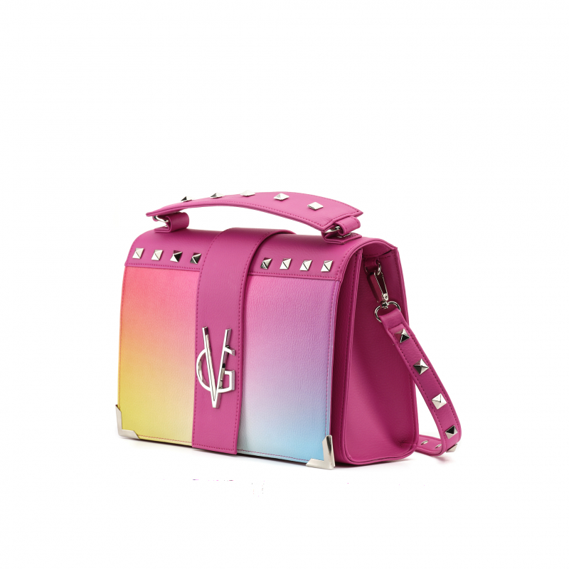 VG Fucsia handbag rainbow print & studs