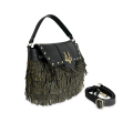 VG STARRY SKY - Borsa grande nera  con borchie & frange in cristalli oro