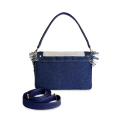 VG  Borsa media blu denim, frange & cristalli