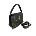 VG STARRY SKY - Borsa media nera  con borchie & frange in cristalli oro