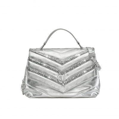 PRE-ORDER NOW- VG V-quilted silver & silver glitter bag