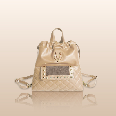 VG Zaino trapuntato albicocca & tasca in cristalli