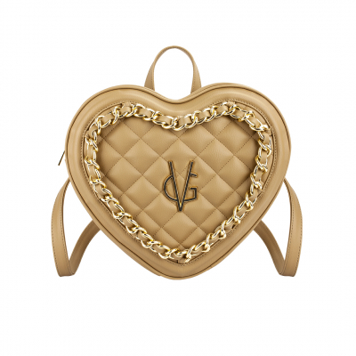 VG heart quilted backpack camel & chain
