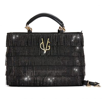VG CRYSTAL CHARLESTON- large black handbag and crystal fringes