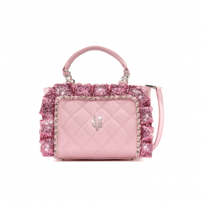 VG Mini hand bag pink with rouches and chain & glitter