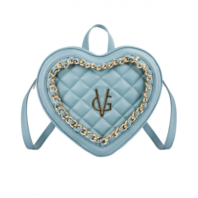 VG baby blue quilted heart backpack & chain