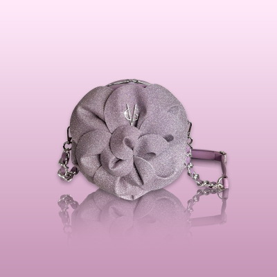 VG Tondino Camelia lavanda & petali in micro glitter