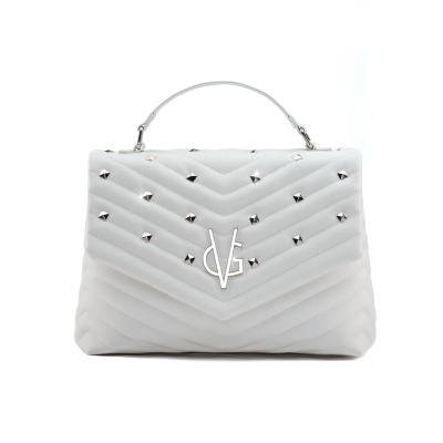 VG V bag - borsa grande bianca trapunta a V & borchie silver