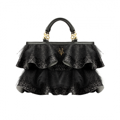 VG Black bag with black glitter rouches & tulle