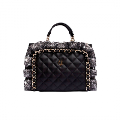 VG black quilted handbag glitter rouches