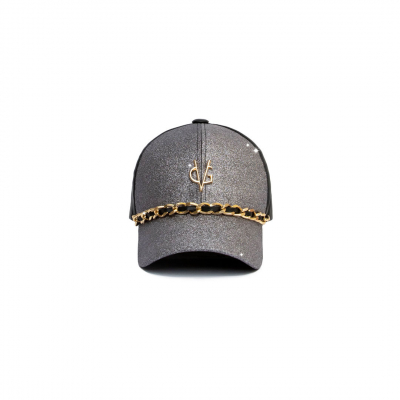 ❤️VG  cappello con visiera glitter grigio & catena