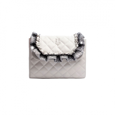 VG white quilted shoulder bag glitter rouches