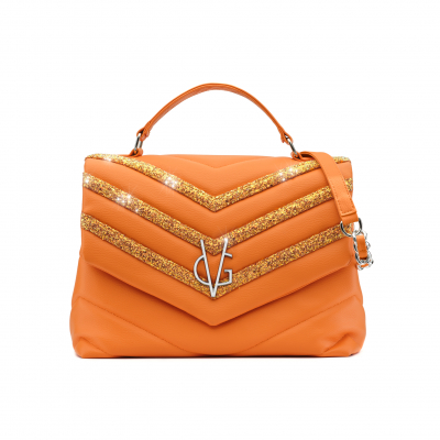 VG V-quilted orange & orange glitter bag