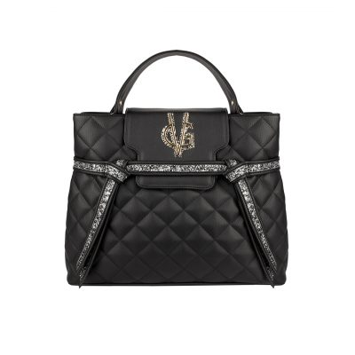 VG large quilted tote bag in black and glitter salt and pepper
