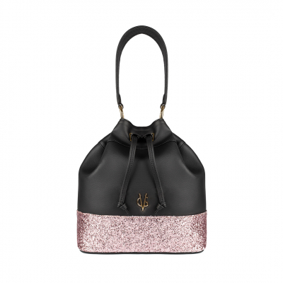VG black bucket bag & light pink glitter