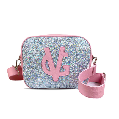 ❤️VG Glitter Power-Borsa a saponetta media rosa & glitter argento multicolor